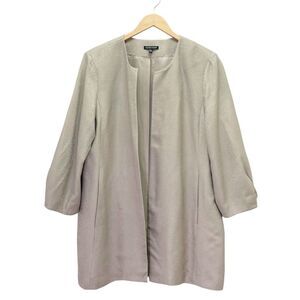 Eileen Fisher Silk Open Front Textured Long Blazer Taupe Gold Shimmer Size Large